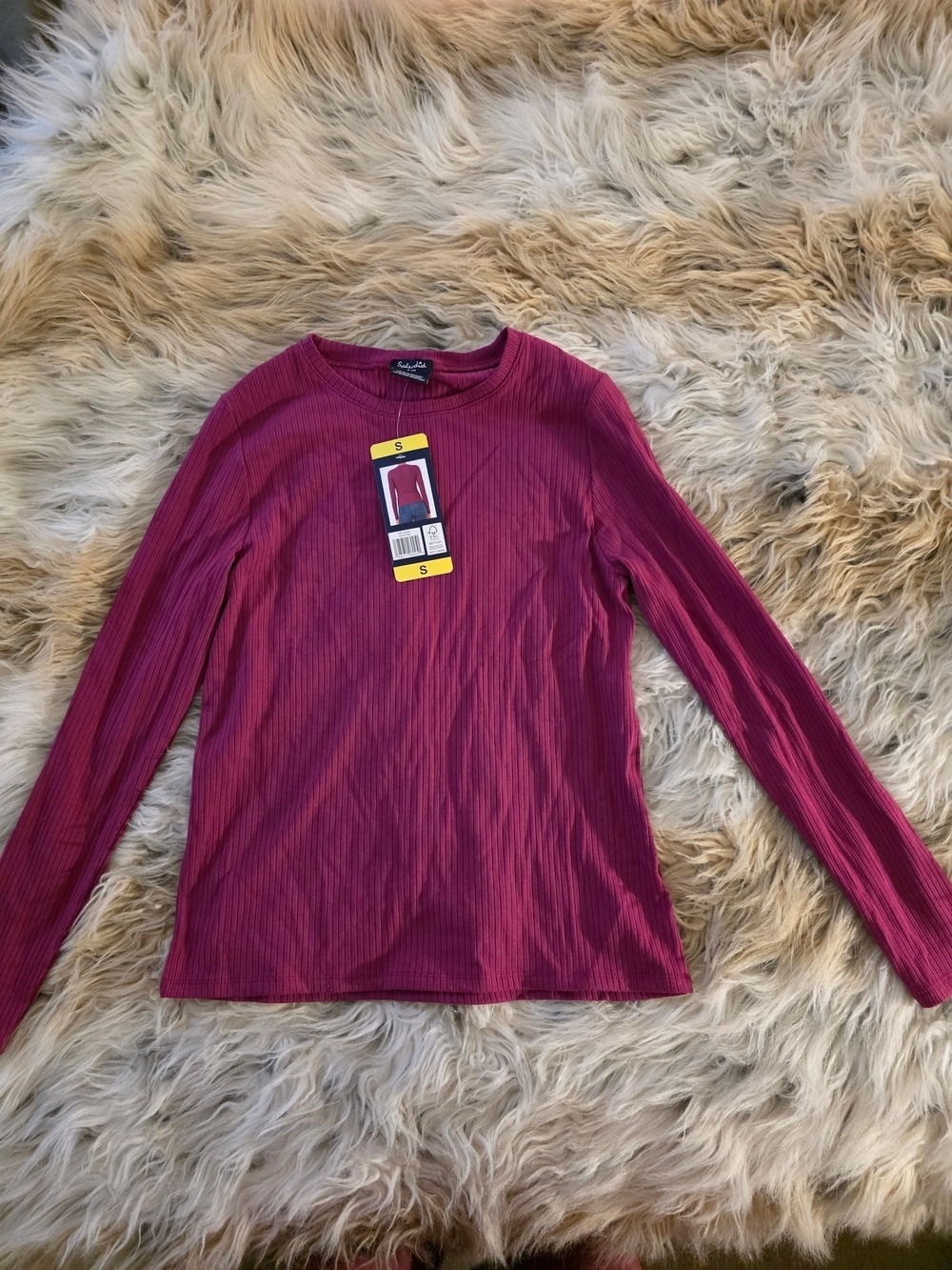 Splendid Women's Long Sleeve Ribbed Crew - Raspberry Pink - Picture 2 of 7